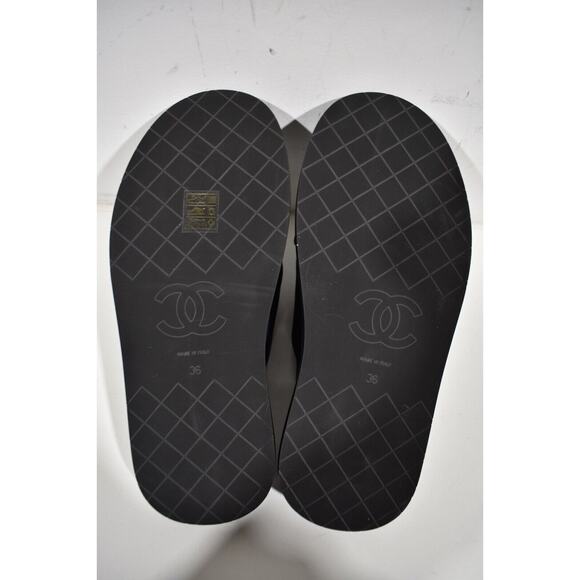 Chanel REV Black Fabric Criss Cross Puffy CC Logo Slide Mule Sandal Flop Flat 36 - Picture 12 of 12